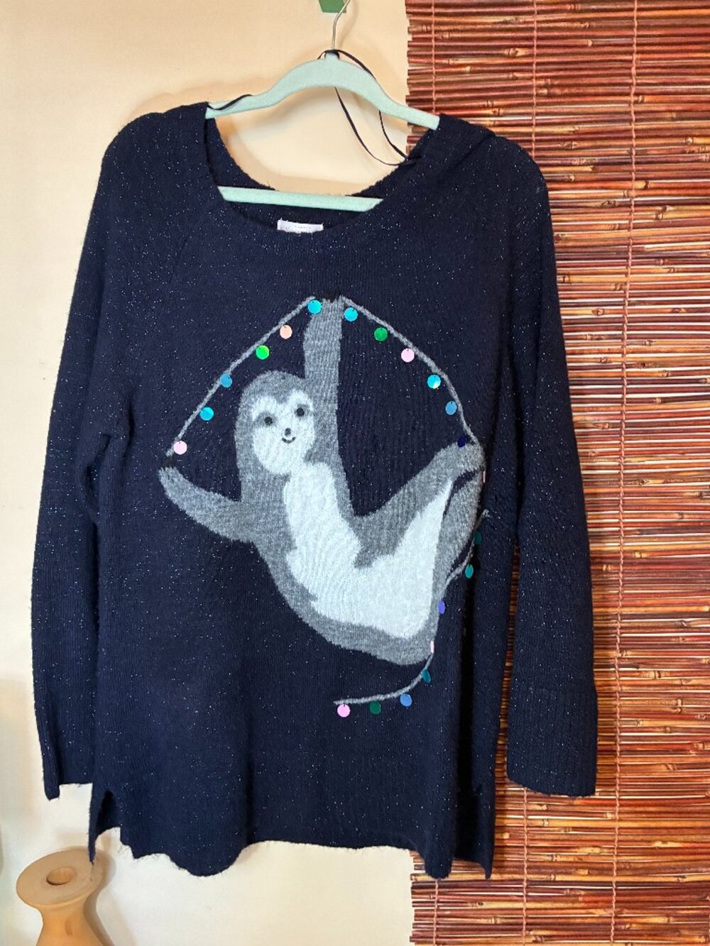 LC Lauren Conrad Sparkle Sloth Oversized Knit Tunic Sweater Cozy Holiday XL